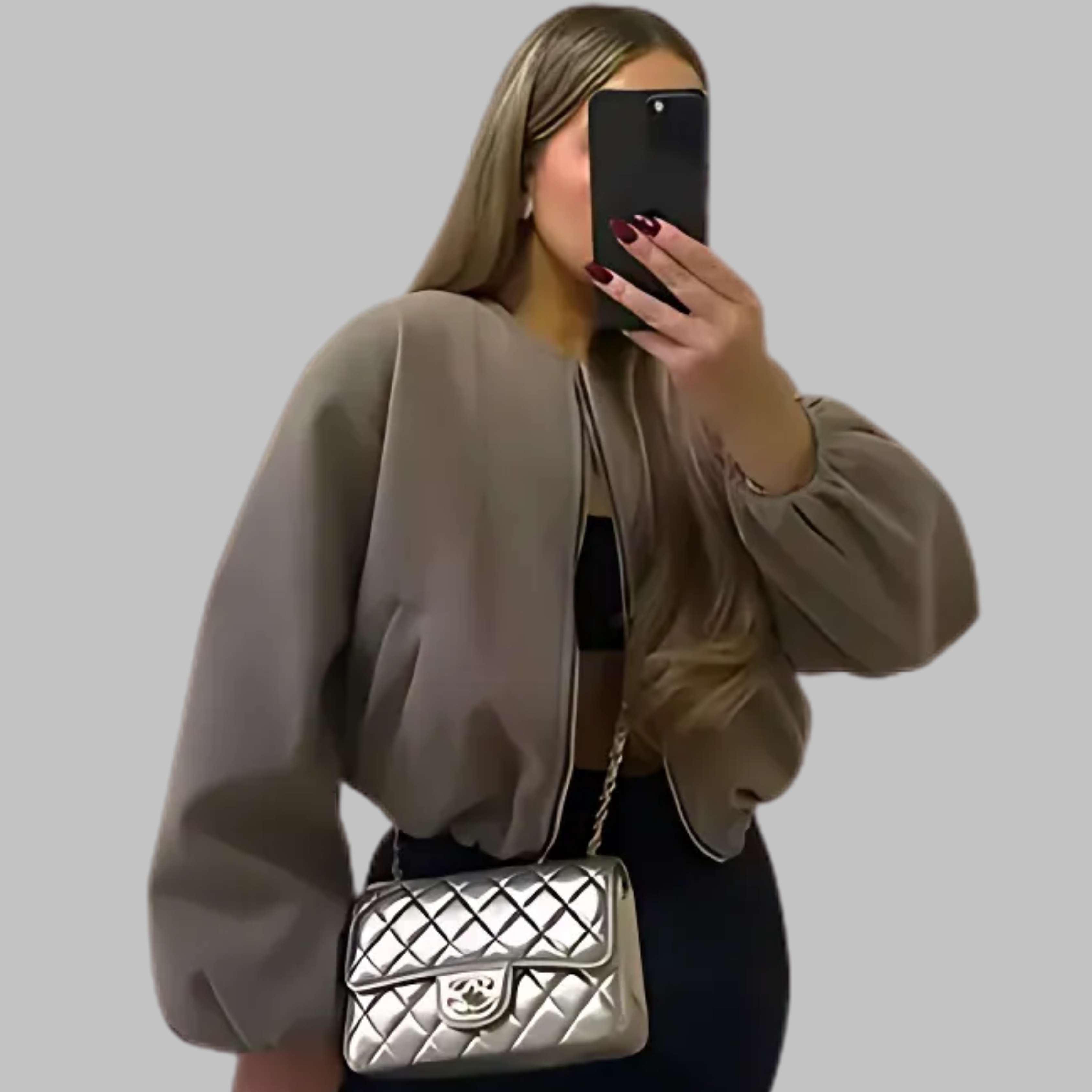 DHANE™ - Šik dlhý rukáv zips crop top bunda