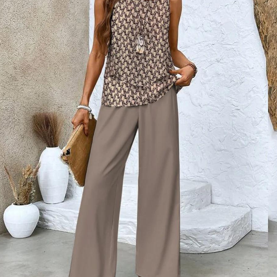 Juliette™ Elegantný Dvojdielny Set | Prúdiaca Blúzka a Nohavice s Širokými Nohavicami