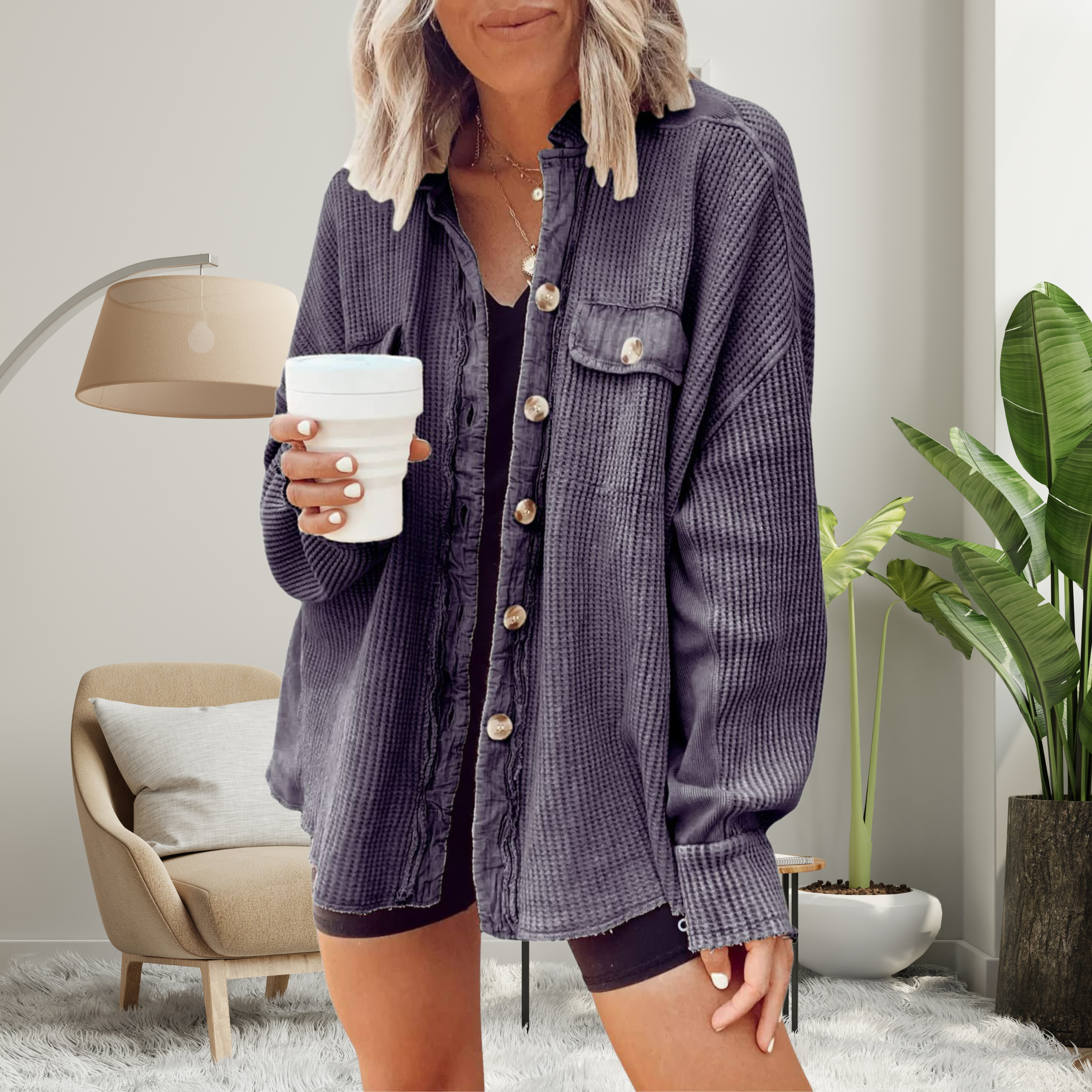 FAYE™ - Pohodlná voľná bunda s batwing rukávmi a gombíkmi