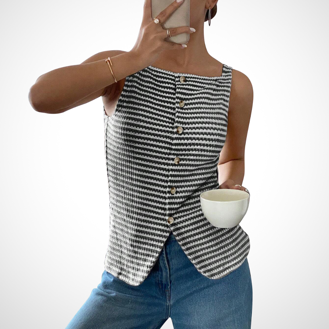 QUANDA™ - Elegantná bezrukávová blúzka s gombíkovým zapínaním