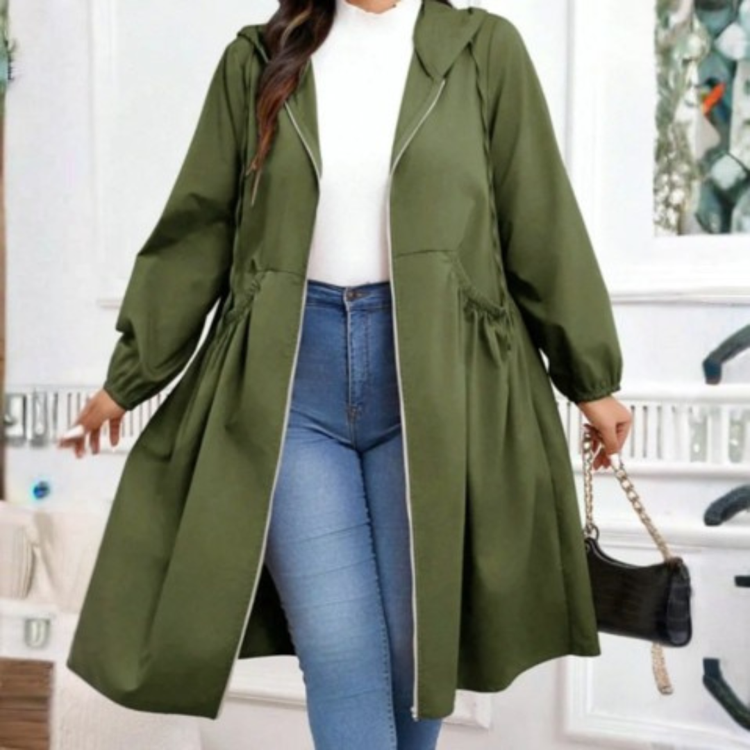 AVRIL™ - Voľný plus size kabát s kapucňou a zipsom s dlhým rukávom