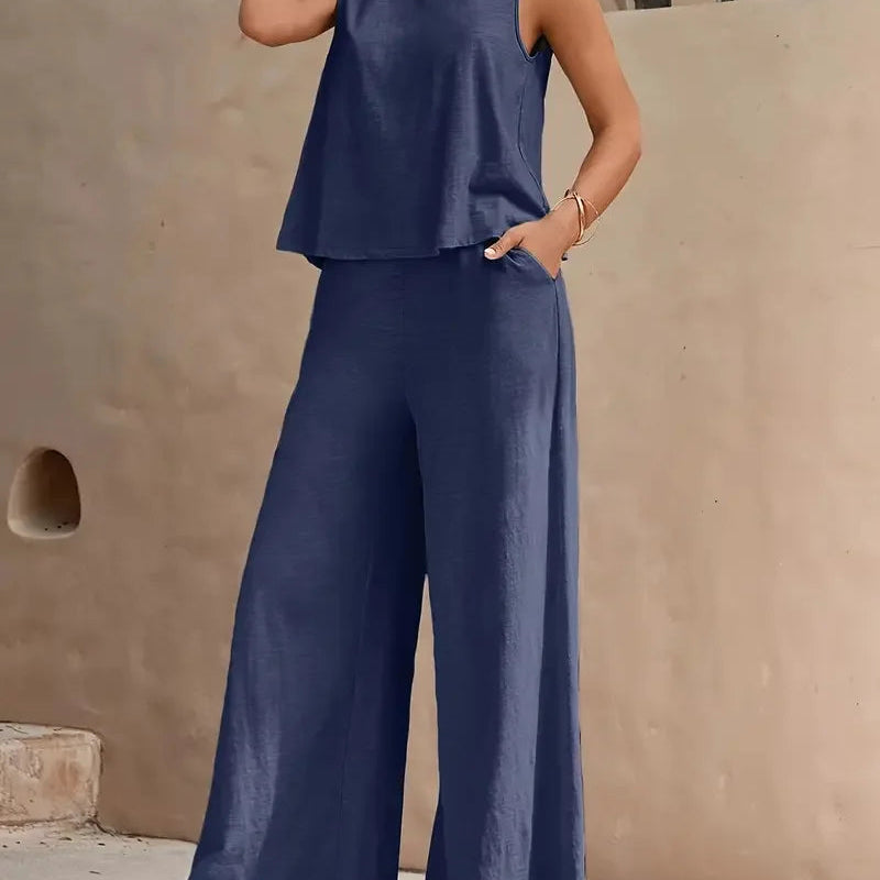 Danielle™ Bezrukávový Dvojdielny Set | Bezrukávový Top a Nohavice s Širokými Nohavicami