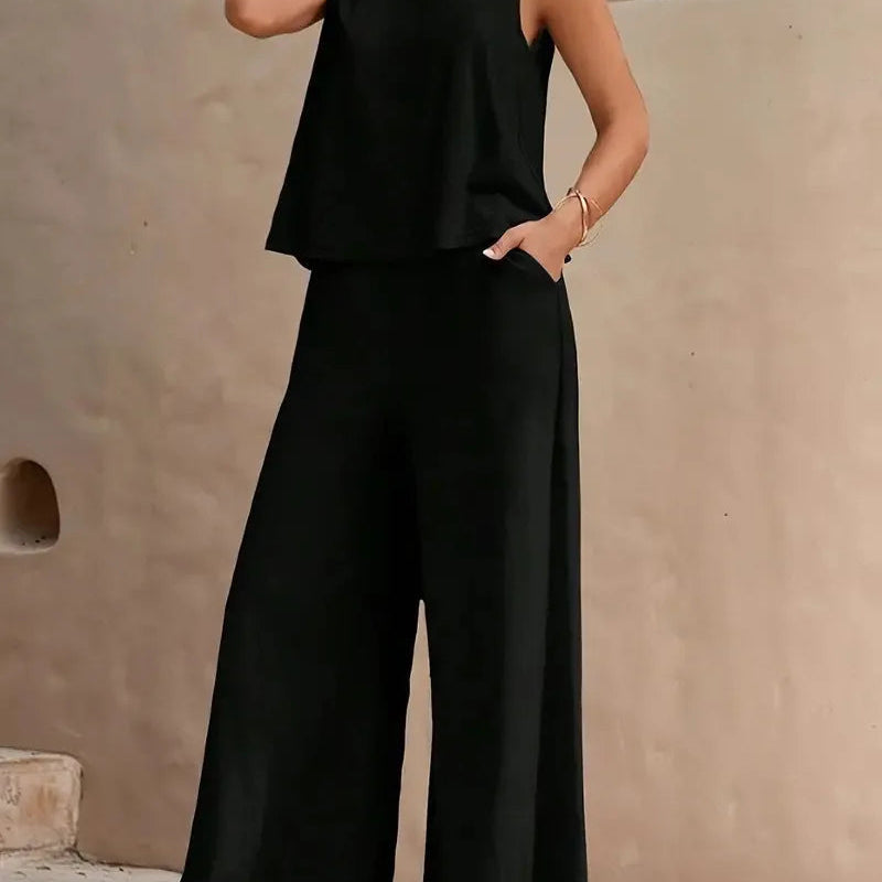 Danielle™ Bezrukávový Dvojdielny Set | Bezrukávový Top a Nohavice s Širokými Nohavicami