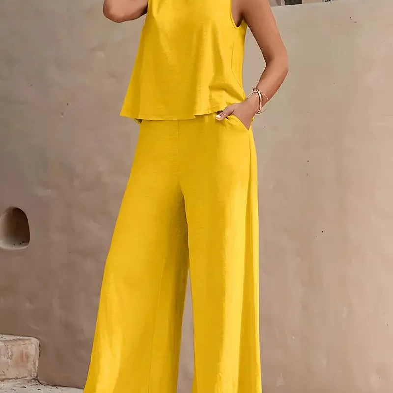 Danielle™ Bezrukávový Dvojdielny Set | Bezrukávový Top a Nohavice s Širokými Nohavicami