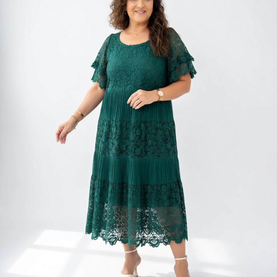 Clarisse™ — Elegantná midi šaty s jemnou čipkou